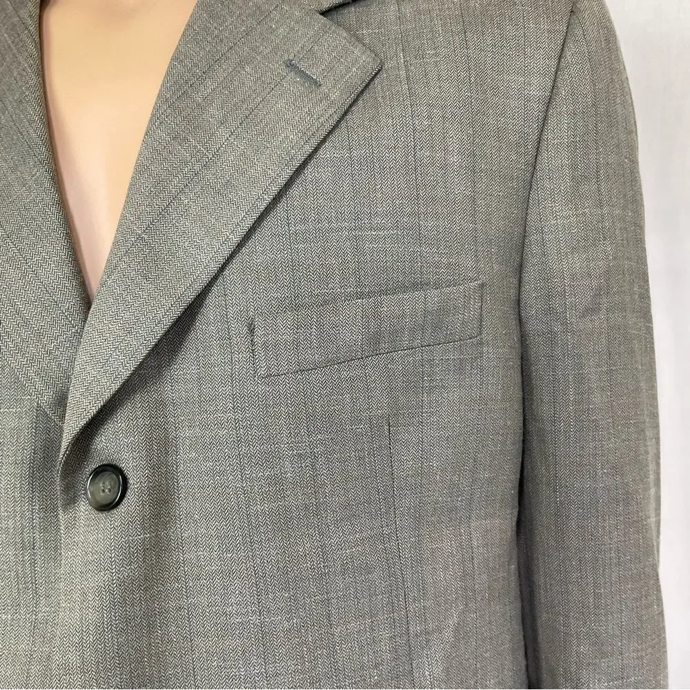 Yves Saint Laurent Vintage Gray Beige Wool 3 Button Front Blazer Coat Suit 54